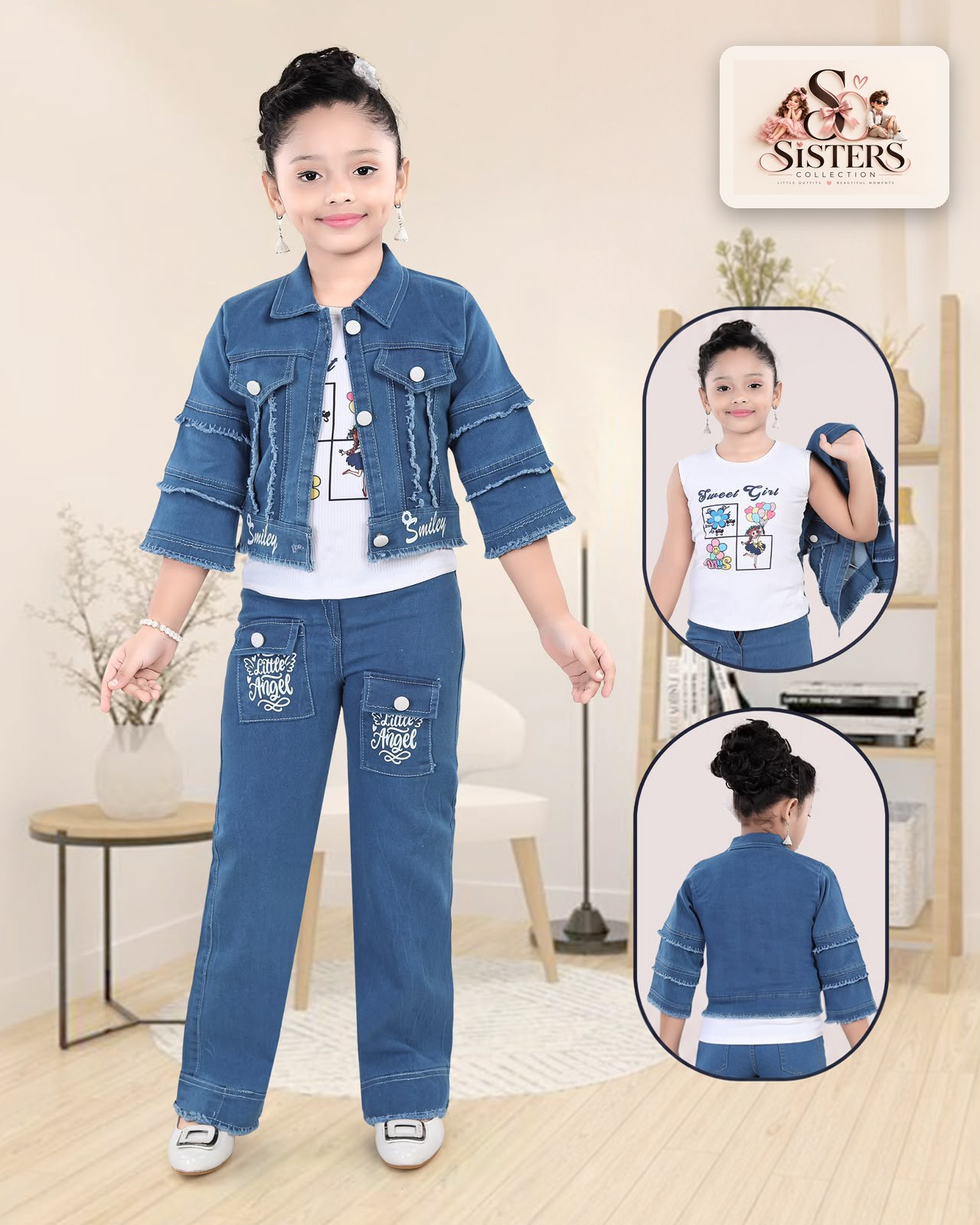 Frayed Denim Jacket Set — Blue