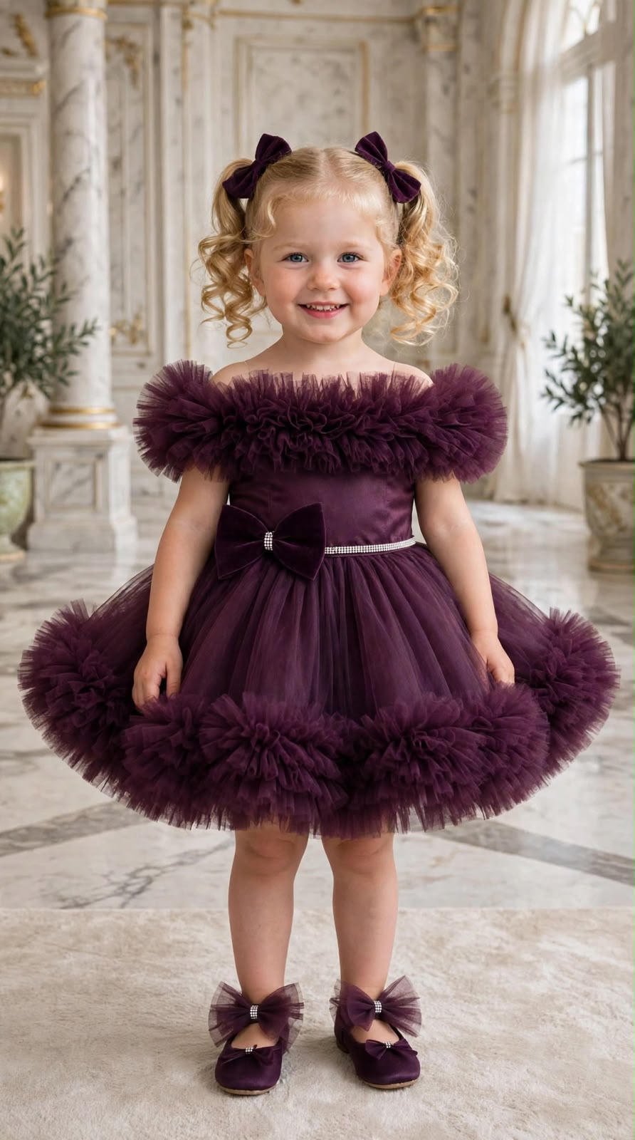 Plum Off-Shoulder Tulle Dress